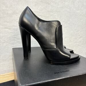 Alexander Wang Luisa Black Leather Platform Peep Toe Booties Size EU 38 US 7.5